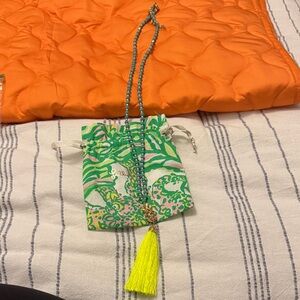Lilly Pulitzer Pineapple Green and Yellow Beaded Necklace with Tassel